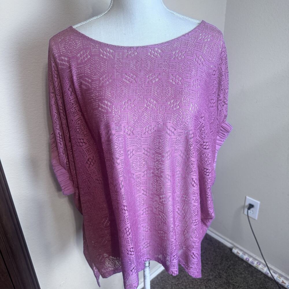 Anthropologie Akemi + Kin Top Mauve Pink laser Cut Lace Sheer Kimono Sleeves S